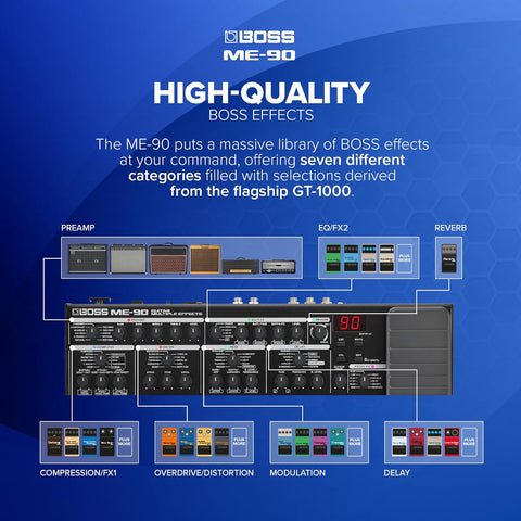BOSS ME - 90 Guitar Multi - Effects | All - In - One Guitar Processor | 11 Onboard AIRD Amp Models | 60 Effects derived from the GT - 1000 | 8 Multi - Function Footswitches & Redesigned Expression Pedal - with | Sold by Uncle Wiener's Wholesale