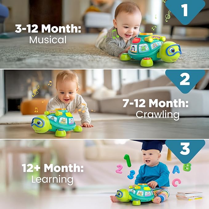 BQU Musical Crawling Turtle Baby Toy with Lights Sounds and Bilingual Learning - with | Sold by Uncle Wiener's Wholesale