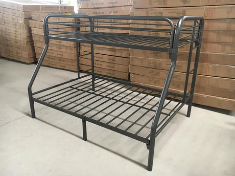 “Twin over twin black metal bunk bed with angled ladder”
“Space-saving kids bunk bed for low ceilings”
“Black metal bunk bed with safety rails and modern design”
