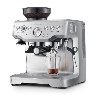 Breville Stainless Steel Barista Express Espresso Machine Light Silver BES870XL: 15 Bars Pressure, Milk Frother, Grinder - with Dimensions (Overall): 15.9 Inches (H) x 12.5 Inches (W) x 13.8 Inches (D) | Sold by Uncle Wiener's Wholesale