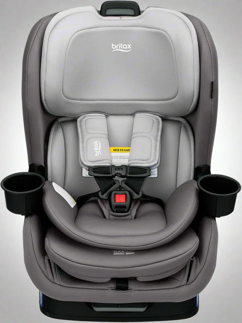 Britax Poplar Convertible Car Seat – Glacier Graphite front view
Poplar car seat rear-to-forward configuration by Britax
Britax car seat ClickTight installation system
Slim convertible car seat 3-across fit Britax