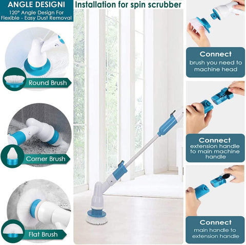 BTERDA Electric Spin Scrubber, 360 Cordless Tub and Tile Scrubber, with 3 Replaceable Cleaning Scrubber Brush Heads, 1 Extension Arm and Adapter for Tub, Tile, Floor (White) - with | Sold by Uncle Wiener's Wholesale