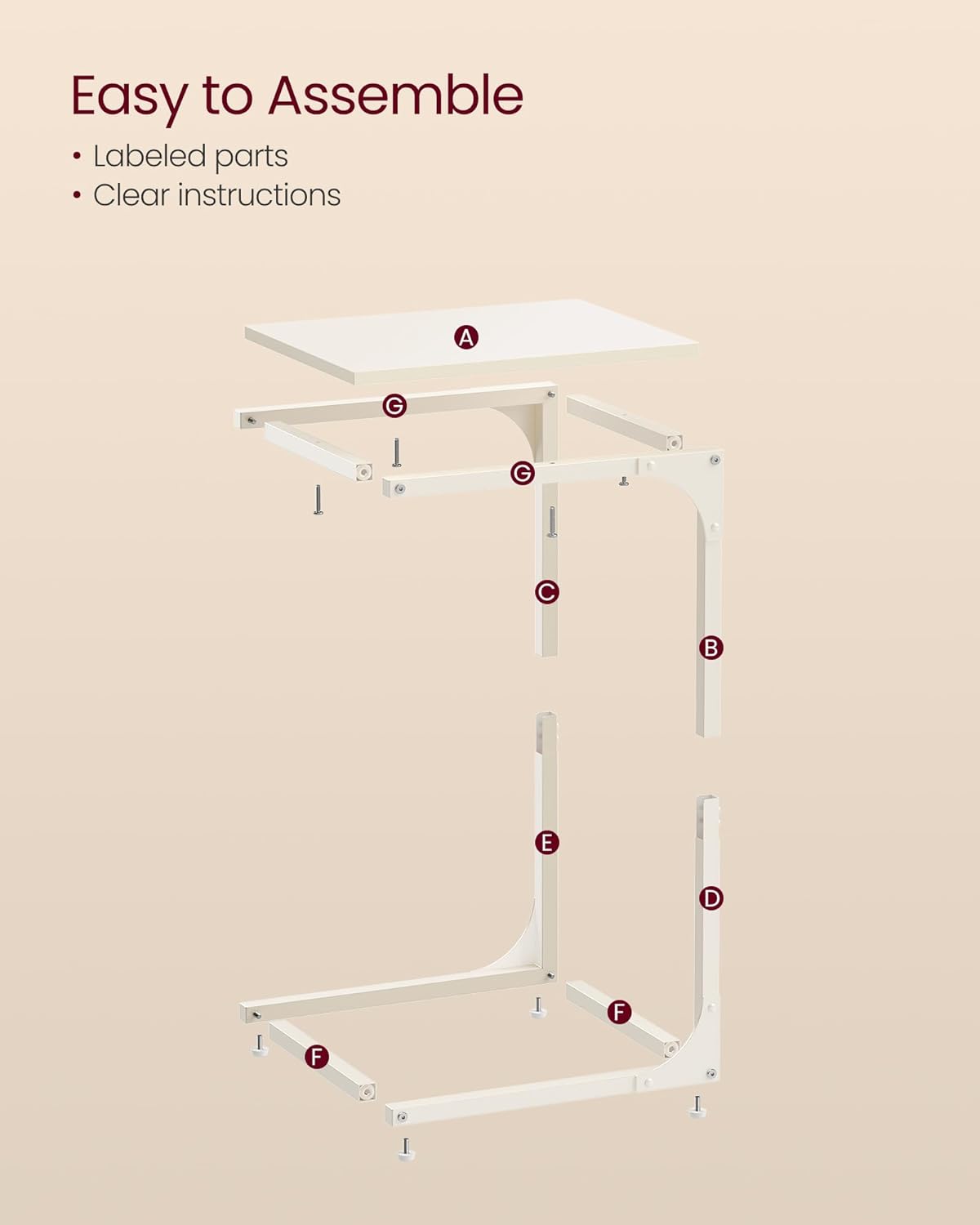 C-Shaped End Table, Small Side Table for Couch, Sofa Table with Metal Frame for Living Room, Bedroom, Bedside - with Cream White | Sold by Uncle Wiener's Wholesale
