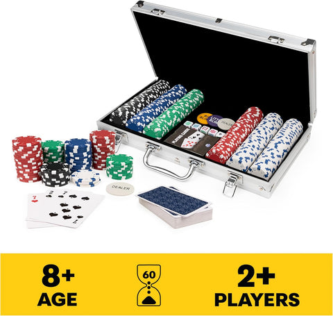 Cardinal Classics, 300 - Piece Poker Set with Aluminum Carrying Case & Professional Weight Chips Plus 5 Poker Dice, Casino Game for Adults and Kids Ages 8 and up - with | Sold by Uncle Wiener's Wholesale