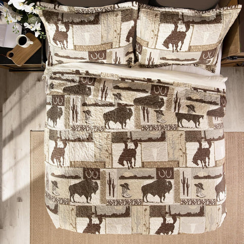 CARSTENS, INC. Western Aztec Country Bedding Set, Southwestern 3 - Piece Microfiber Quilt Set, Wrangler Western Vintage Cowboy, Full/Queen - with Wrangler Western Vintage Cowboy | Sold by Uncle Wiener's Wholesale