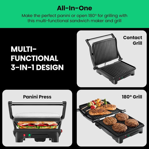 Chefman Panini Press Grill and Gourmet Sandwich Maker, Non - Stick Coated Plates, Opens 180 Degrees to Fit Any Type or Size of Food, Stainless Steel Surface and Removable Drip Tray - 4 Slice - with | Sold by Uncle Wiener's Wholesale