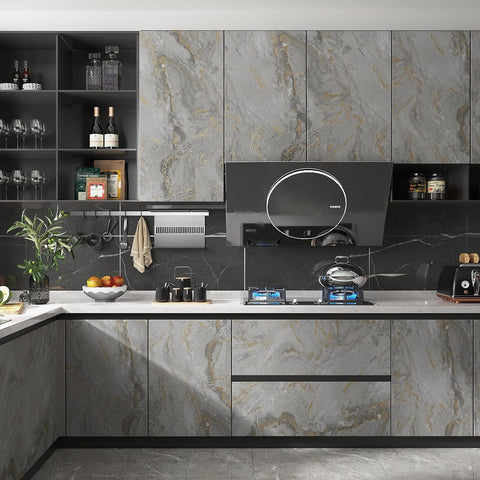 CHIHUT Large Size 30”x236” Wide Contact Paper Gold Grey Marble Countertop Contact Paper Waterproof Matte Peel and Stick Countertops for Kitchen - with | Sold by Uncle Wiener's Wholesale