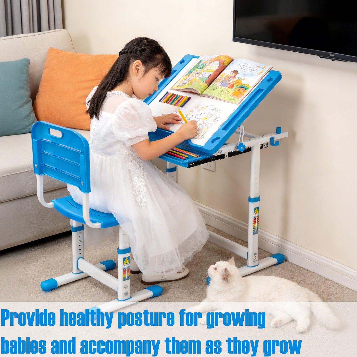 Children’s Adjustable Study Desk & Chair Set with Tilting Desktop AMCDT - with | Sold by Uncle Wiener's Wholesale