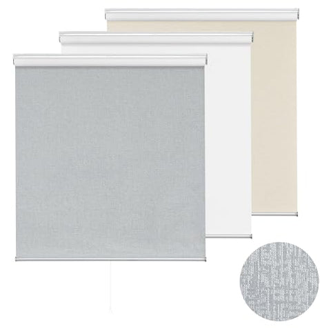 ChrisDowa Cordless 100% Blackout Roller Shade, with Striped Jacquard, Thermal Insulated, UV Protection Fabric, Total Blackout Blinds for Window, French Doors, Home and Office. Light Grey, 34"W x 72"H - with Light Grey | Sold by Uncle Wiener's Wholesale