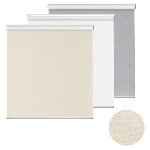 ChrisDowa Cordless 100% Blackout Roller Shade, with Striped Jacquard, Thermal Insulated, UV Protection Fabric, Total Blackout Blinds for Window, French Doors, Home and Office. Beige, 35" W x 72" H - with Beige | Sold by Uncle Wiener's Wholesale