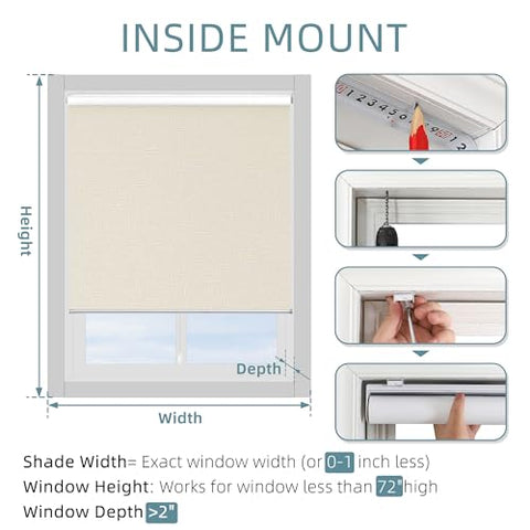 ChrisDowa Cordless 100% Blackout Roller Shade, with Striped Jacquard, Thermal Insulated, UV Protection Fabric, Total Blackout Blinds for Window, French Doors, Home and Office. Beige, 35" W x 72" H - with Beige | Sold by Uncle Wiener's Wholesale