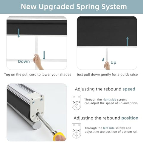 ChrisDowa Cordless Blackout Roller Shade with Spring System Room Darkening UV Protection Jacquard Fabric Blackout Blinds for Indoor Window Shades Pull Down for Home and Office, Black, 24" W x 72" H - with Black | Sold by Uncle Wiener's Wholesale