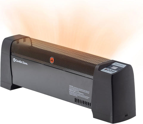 Comfort Zone CZ650B 750/1,500 - Watt Electric Baseboard Space Heater with Digital Thermostat, Dent - Proof End Panels, Overheat Protection System, Safety Tip - Over Switch, & Stay - Cool Body, Black - with | Sold by Uncle Wiener's Wholesale