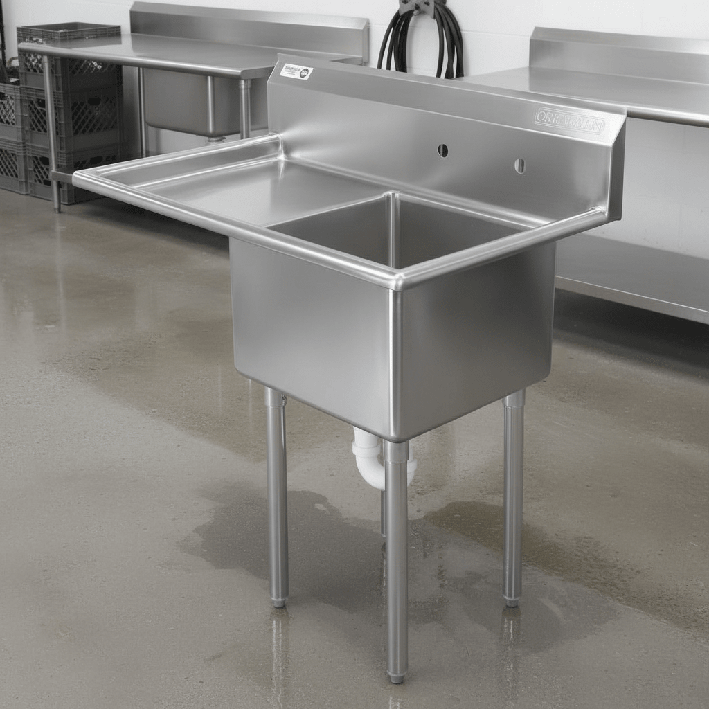 Commercial 99.1 cm (39.0") Stainless Steel Utility Sinks - General Equipment with Right Drainboard | Sold by Uncle Wiener's Wholesale