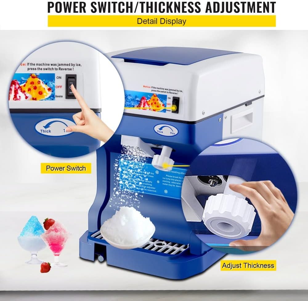 Commercial Electric Shaved Ice Machine | 265 lbs/hr Ice Crusher with Adjustable Blade & Reverse Function 2384882 - with | Sold by Uncle Wiener's Wholesale