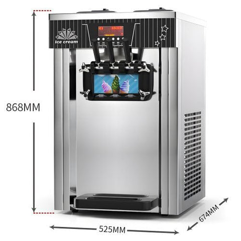 • "Commercial soft serve ice cream machine with dual hoppers"
• "Tabletop ice cream maker for frozen yogurt and sorbet"
• "LED control panel on soft serve machine"
• "Stainless steel soft serve machine for restaurant use"
• "Floor model soft serve machine with swirl mix option"