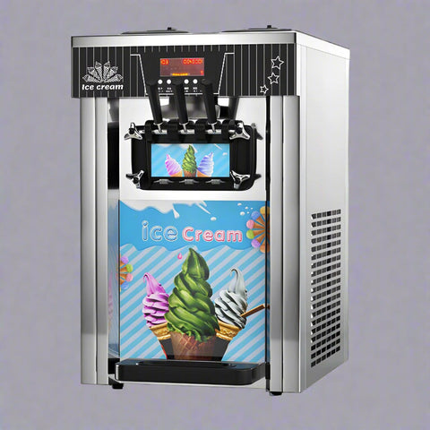 • "Commercial soft serve ice cream machine with dual hoppers"
• "Tabletop ice cream maker for frozen yogurt and sorbet"
• "LED control panel on soft serve machine"
• "Stainless steel soft serve machine for restaurant use"
• "Floor model soft serve machine with swirl mix option"