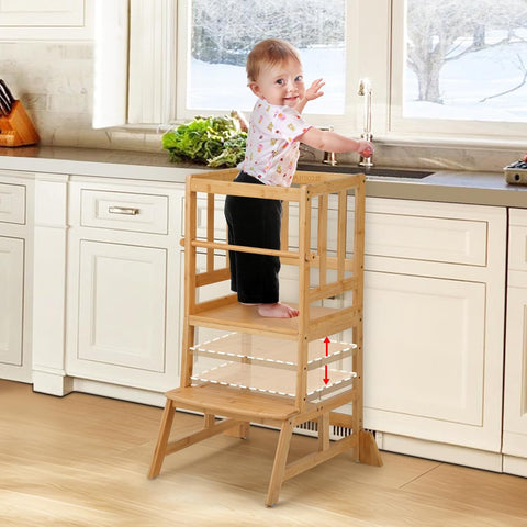 COSYLAND Toddler Tower, Bamboo, Natural, Large - with | Sold by Uncle Wiener's Wholesale