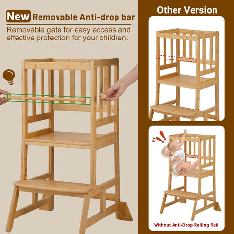 COSYLAND Toddler Tower, Bamboo, Natural, Large - with | Sold by Uncle Wiener's Wholesale