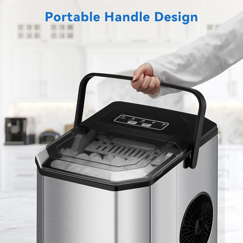 Countertop Ice Maker, 26 lbs in 24 Hours, 9 Bullet Ice Cubes Ready in 6 Mins, Portable Ice Machine with Handle, 2 Sizes Ice Cubes, with Ice Scoop and Basket for Home/Kitchen/Bar/RV, doesn’t have the handle - with | Sold by Uncle Wiener's Wholesale