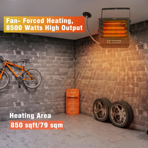 CTSC 8500W Electric Garage Heater, 240v Hard Wired Fan - Forced Ceiling Mount Shop Heater with Remote, Unique Voltage Display Design, Digital Thermostat, 8 - Hour Timer, Ideal for Workshop, ETL Listed - with | Sold by Uncle Wiener's Wholesale