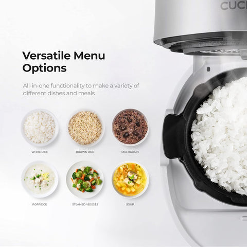 CUCKOO CRP - MHTR0309F | 3 - Cup (Uncooked) Twin Pressure Induction Heating Rice Cooker | 11 Menu Options: High/Non - Pressure & More, Made in Korea | White - with | Sold by Uncle Wiener's Wholesale