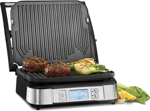 Cuisinart Contact Griddler with Smoke - Less Mode, 175° - 450°F with Sear Function, LCD Display, Silver (GR - 6SC) - with | Sold by Uncle Wiener's Wholesale