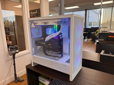 Custom NZXT H5 Flow RGB gaming PC setup
i7-13700K liquid cooled gaming PC with RTX 4060
High-performance DDR5 desktop tower with RGB lighting