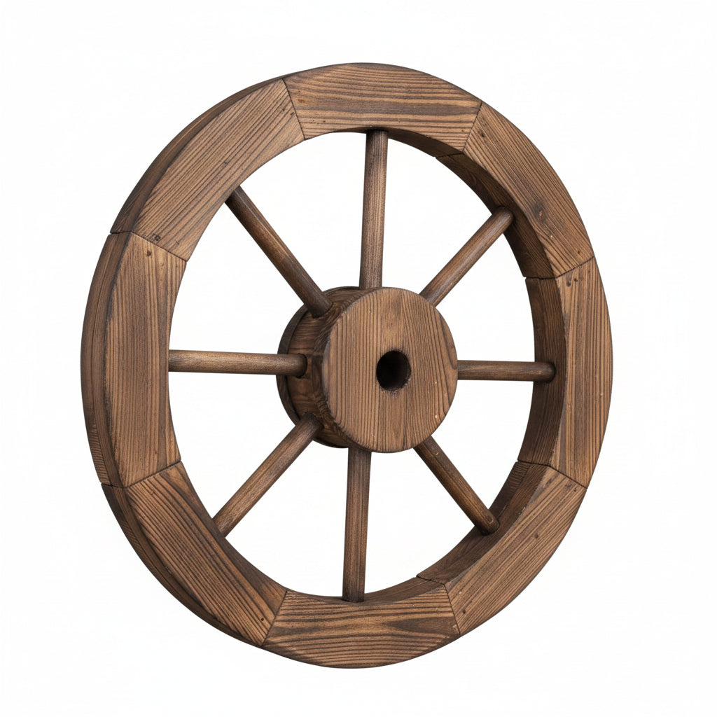 Decorative Wooden Garden Wagon Wheels – Rustic Burnt Wood Outdoor Décor in 24", 32", 36", 42", 48" Sizes - Garden & Landscaping with 12 Inch | Sold by Uncle Wiener's Wholesale
