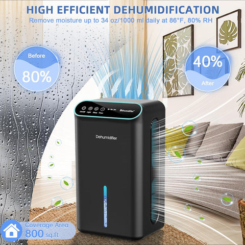 Dehumidifiers for Home, Up to 800 Sq.ft, 86oz Water Tank, Dehumidifiers for Bedroom with Essential Oil Diffuser, 7 Color LED Light, 24H Timer, Auto Shut - off, Ideal for Bathroom Basement Closet RV - with Black | Sold by Uncle Wiener's Wholesale