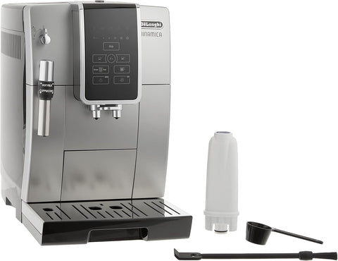 De'Longhi Dinamica Fully Automatic Coffee & Espresso Machine, Iced - Coffee, Premium Adjustable Frother, Burr Grinder + Descaling Solution, Cleaning Brush & Ice Cube Tray, Stainless Steel, ECAM35025SB - with | Sold by Uncle Wiener's Wholesale