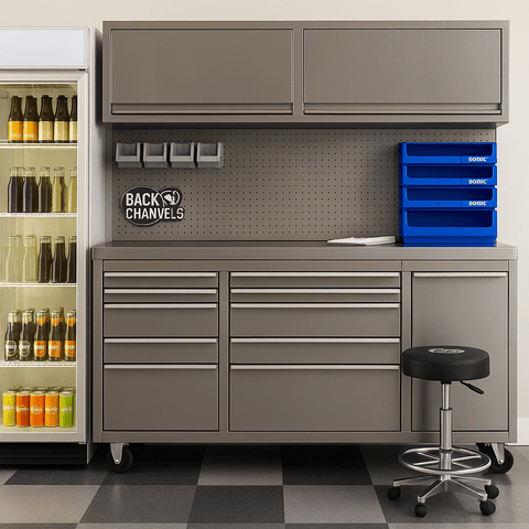 Deluxe 6 FT Tool Bench & Storage Cabinet – Stainless Steel, SKU: GTX1817 - with Stainless steel | Sold by Uncle Wiener's Wholesale