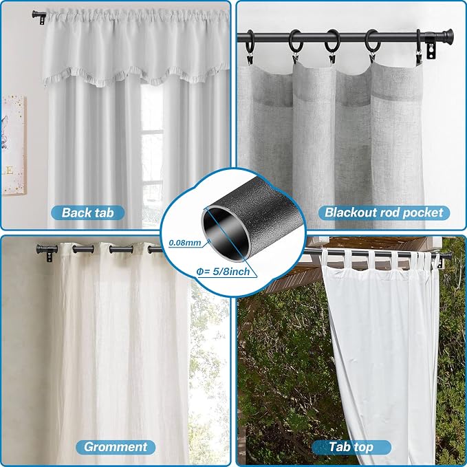 DEROFIT Curtain Rods 2-Pack – Adjustable 66–120 Inch Matte Black Curtain Rod Sets, 5/8-Inch Metal Drapery Rods with Decorative Finials & Mounting Brackets for Windows - Home decor with | Sold by Uncle Wiener's Wholesale