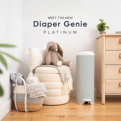 Diaper Genie Platinum Diaper Pail, Sage Green - Made in Durable Stainless Steel and Includes 1 Easy Roll Refill with 18 bags - with | Sold by Uncle Wiener's Wholesale
