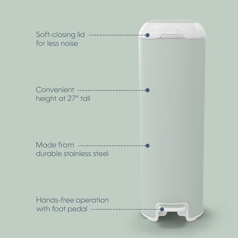 Diaper Genie Platinum Diaper Pail, Sage Green - Made in Durable Stainless Steel and Includes 1 Easy Roll Refill with 18 bags - with | Sold by Uncle Wiener's Wholesale