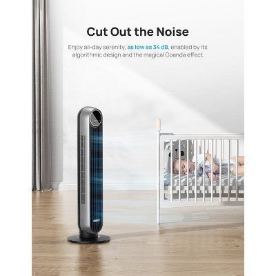 Dreo Nomad 36" Quiet Bladeless Oscillating Tower Fan Black/Silver - with Dimensions (Overall): 36.22 Inches (H) x 11.81 Inches (W) x 11.81 Inches (D) | Sold by Uncle Wiener's Wholesale