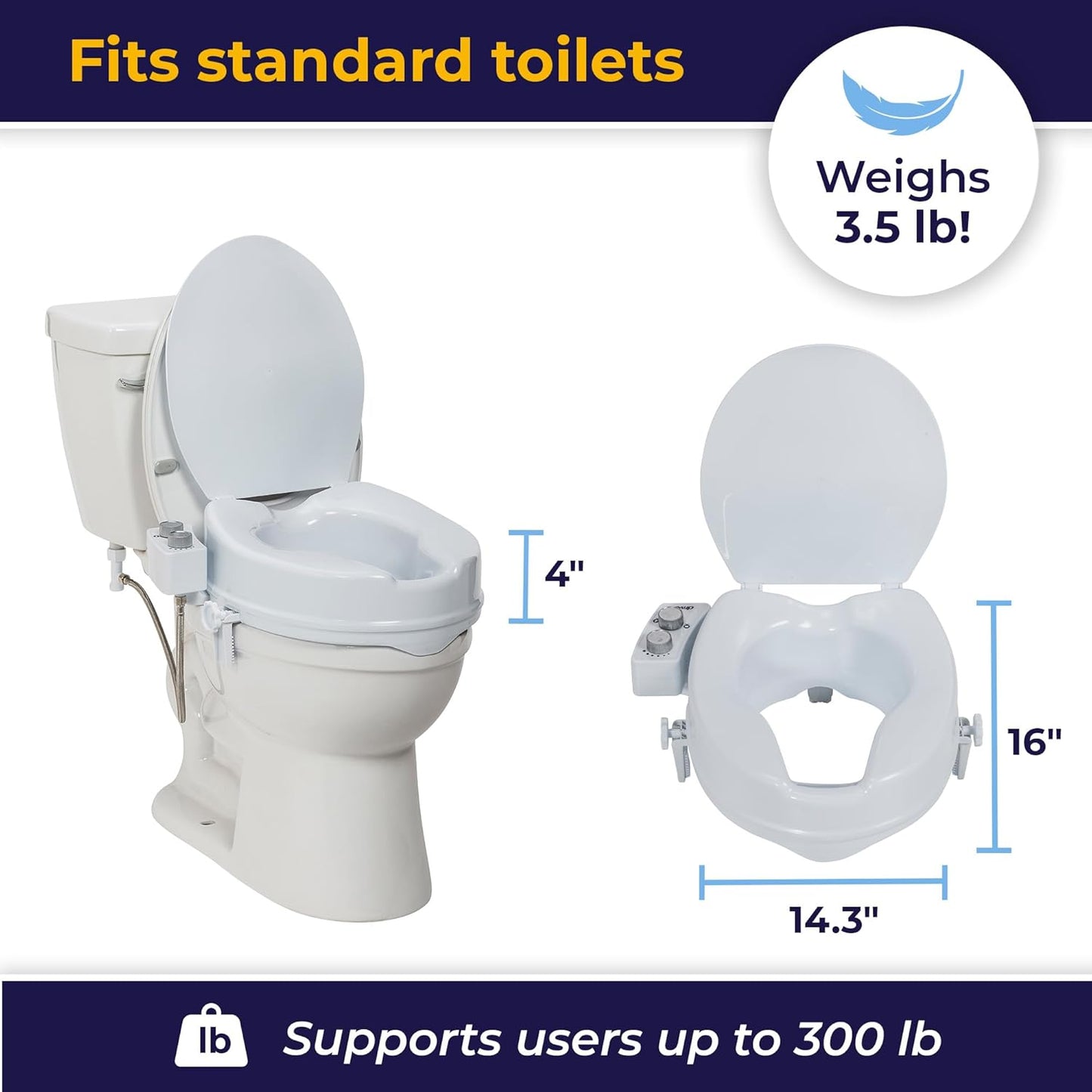 Drive Medical PreserveTech Raised Toilet Seat with Bidet (Ambient Water) Toilet Seat Riser, Elevated Toilet Seats for Seniors and Adults, Toilet Seat Bidet, Toilet Seat Elevator with Bidet Sprayer - with | Sold by Uncle Wiener's Wholesale