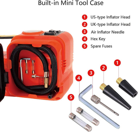 E - HEELP Electric Car Jack 5Ton 12V Kit Hydraulic (Lifting Range: 6.1~17.7 inch) with Inflator Electric Jack for Car SUV Sedan MPV Change Tires Garage Repair Emergency Kit - with Orange | Sold by Uncle Wiener's Wholesale