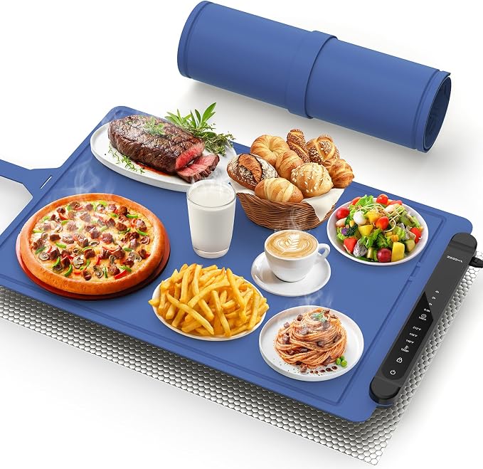 Electric Food Warming Mat – Foldable Heated Warming Tray with Adjustable Temperature & Fast Heating - Kitchen Appliances with Foldable Silicone Electric Warming Tray for Buffets Party 61L x 40.6W x 2.5H centimetres | Sold by Uncle Wiener's Wholesale