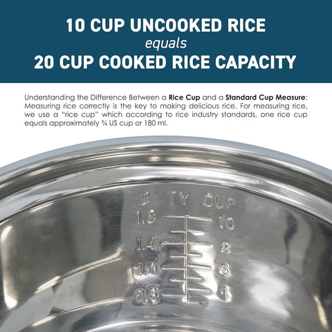 Elite Gourmet ERC - 2020 Cuiseur à riz électrique avec pot intérieur en acier inoxydable pour soupes, ragoûts, céréales, garder au chaud, 20 tasses cuites (10 tasses non cuites), blanc - with | Sold by Uncle Wiener's Wholesale