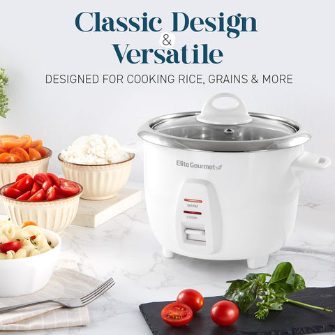 Elite Gourmet ERC - 2020 Cuiseur à riz électrique avec pot intérieur en acier inoxydable pour soupes, ragoûts, céréales, garder au chaud, 20 tasses cuites (10 tasses non cuites), blanc - with | Sold by Uncle Wiener's Wholesale
