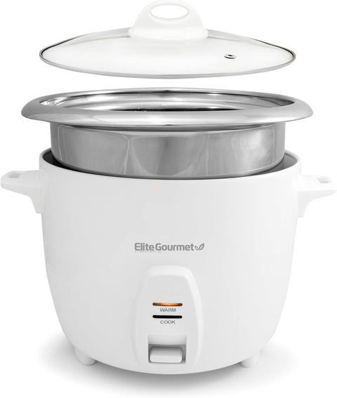 Elite Gourmet ERC - 2020 Cuiseur à riz électrique avec pot intérieur en acier inoxydable pour soupes, ragoûts, céréales, garder au chaud, 20 tasses cuites (10 tasses non cuites), blanc - with | Sold by Uncle Wiener's Wholesale
