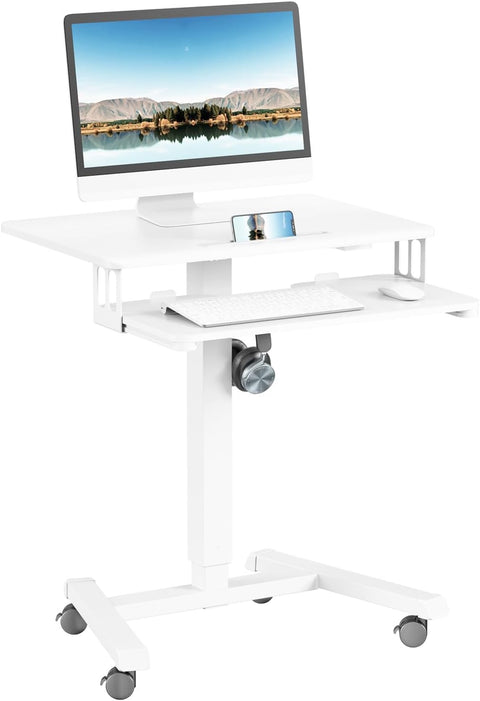 ERGOMAKER Mobile Double - Deck Standing Desk with Keyboard Tray, Ergonomic Desk Height Adjustable Stand Up Table for Home Office Black - with | Sold by Uncle Wiener's Wholesale