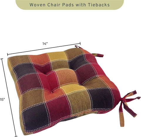 Essentials Harris Plaid Set of Four (4) Chair Pad Seat Cushions (Red) - Comfortable, Indoor, Dining Living Room, Kitchen, Office, Den, Washable, Fabric Ties, Spice, 4 Piece - with | Sold by Uncle Wiener's Wholesale