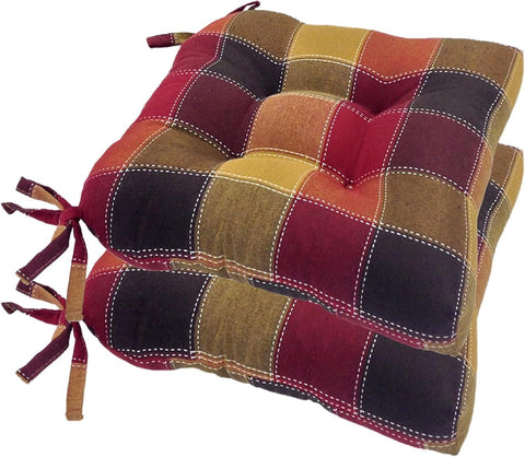 Essentials Harris Plaid Set of Four (4) Chair Pad Seat Cushions (Red) - Comfortable, Indoor, Dining Living Room, Kitchen, Office, Den, Washable, Fabric Ties, Spice, 4 Piece - with | Sold by Uncle Wiener's Wholesale