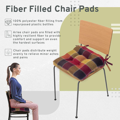 Essentials Harris Plaid Set of Four (4) Chair Pad Seat Cushions (Red) - Comfortable, Indoor, Dining Living Room, Kitchen, Office, Den, Washable, Fabric Ties, Spice, 4 Piece - with | Sold by Uncle Wiener's Wholesale
