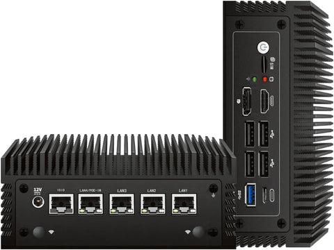 Fanless N100 Mini PC Micro Firewall Appliance, 4 * 2.5Gbe i225 LAN Ports Power Over Ethernet Mini Computer 16GB DDR4 RAM 512GB SATA SSD, USB - C/5*USB/SIM Slot/HD+DP/Home Network Pfsense Router - with N100 POE IN,16+512GB | Sold by Uncle Wiener's Wholesale