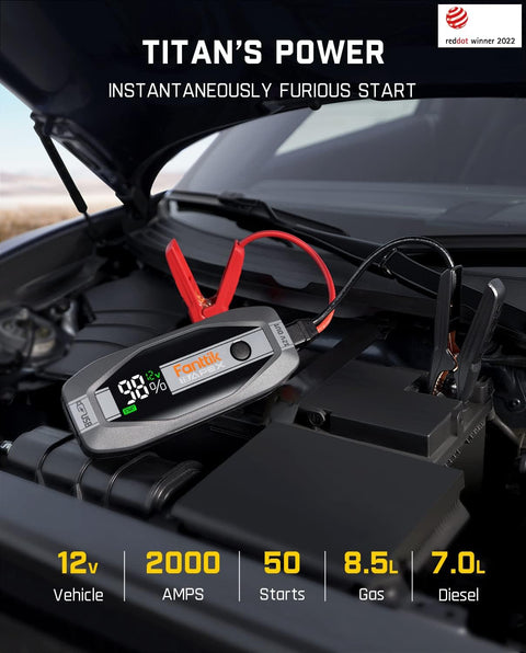 Fanttik T8 APEX 2000 Amp Jump Starter, 20000mAh Car Battery Pack for Up to 8.5L Gasoline and 6L Diesel Engines with LED Display, 65W PD Fast Charger,12V Extreme Safe Lithium Portable Jump Starter - with | Sold by Uncle Wiener's Wholesale
