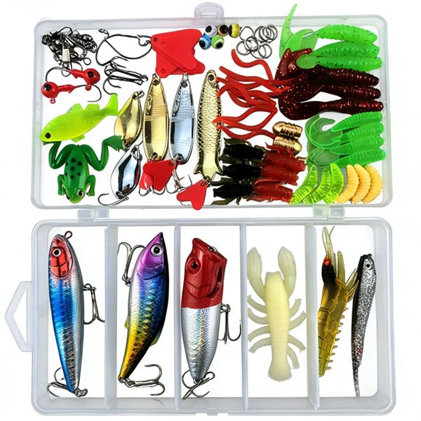 Fishing Lure Kit Assorted Baits Hooks Hard & Soft Lures Tackle Box Set SC007 - with | Sold by Uncle Wiener's Wholesale