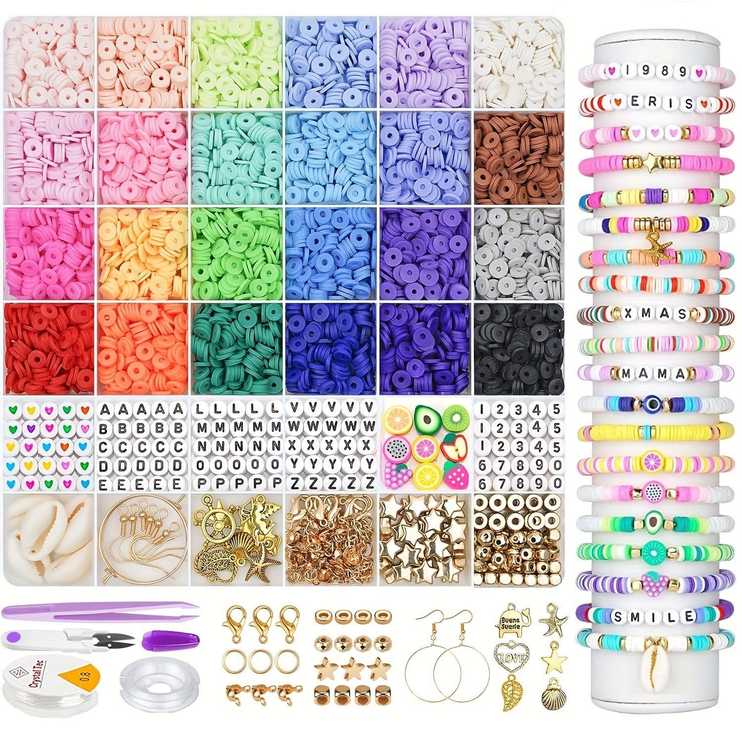 Flat Clay Beads Jewelry Making Kit 5000+ PCS DIY Bracelet Necklace Craft Set with Charms & Tools FCB149 - with | Sold by Uncle Wiener's Wholesale